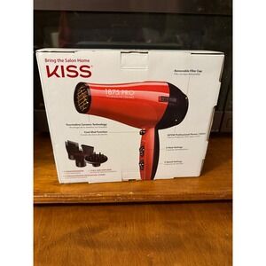 KISS 1875 PRO Tourmaline Ceramic Hair Dryer Cool Shot 3 Attachments Red